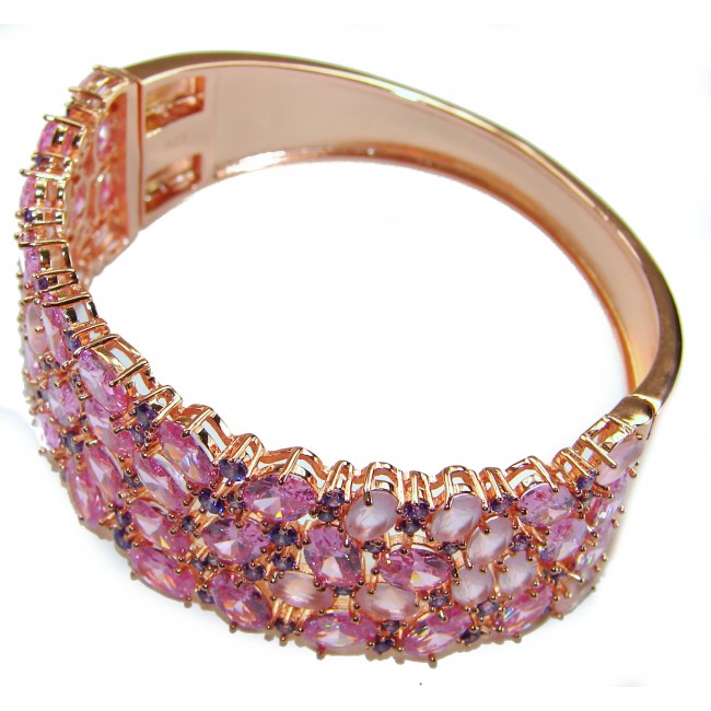 Luxurious 85.4 carat Pink Sapphire 22K real Gold over .925 Sterling Silver handcrafted Bracelet