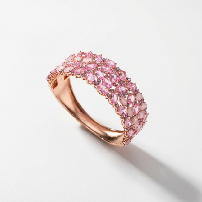 Luxurious 85.4 carat Pink Sapphire 22K real Gold over .925 Sterling Silver handcrafted Bracelet