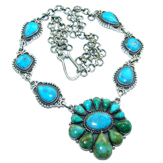 Go West ! Authentic Kingman Turquoise .925 Sterling Silver handmade Statement necklace; 18 inches long