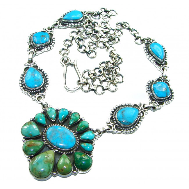 Go West ! Authentic Kingman Turquoise .925 Sterling Silver handmade Statement necklace; 18 inches long