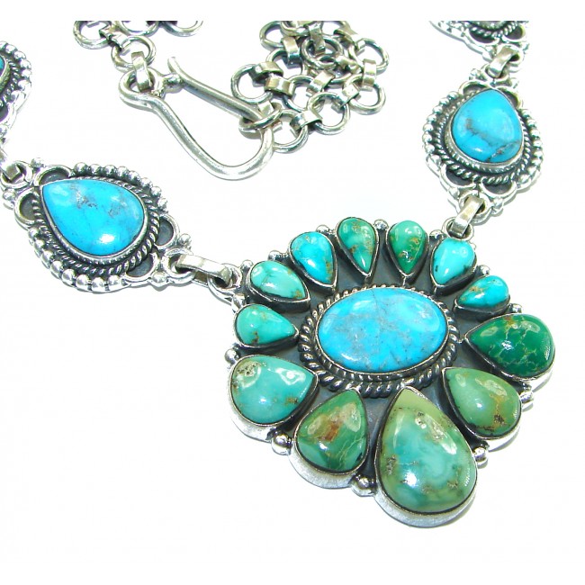 Go West ! Authentic Kingman Turquoise .925 Sterling Silver handmade Statement necklace; 18 inches long