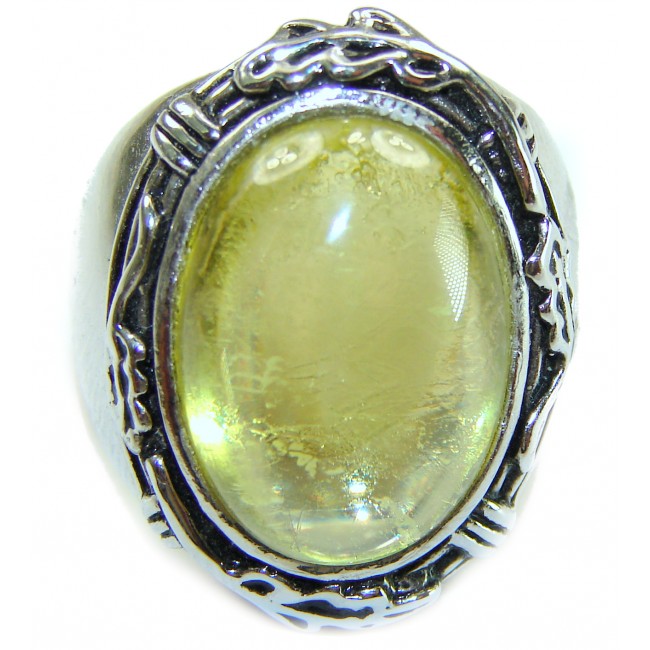 Royalty 18.9 carat authentic Himalayan Peridot .925 Sterling Silver Handcrafted Statement Ring size 6