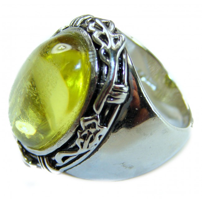 Royalty 18.9 carat authentic Himalayan Peridot .925 Sterling Silver Handcrafted Statement Ring size 6