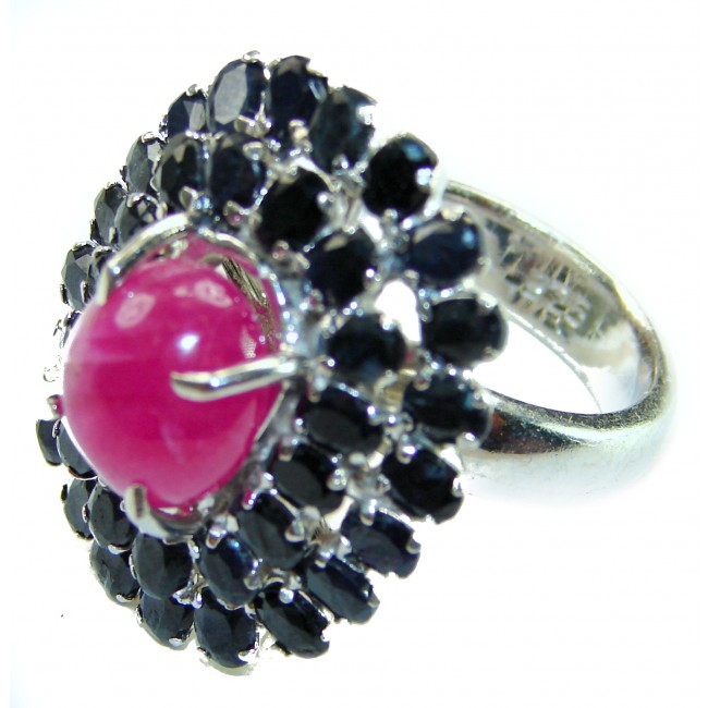 Bella Rosa Genuine 26.2 CARAT Ruby Sapphire .925 Sterling Silver Large Statement Ring size 7 - Ruby and sapphire ring close-up, 26.2 carat, sterling silver setting.