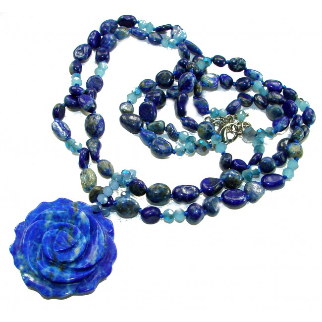 Bohemian style genuine carved Sodalite .925 Sterling Silver Necklace