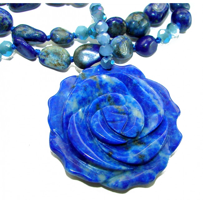 Bohemian style genuine carved Sodalite .925 Sterling Silver Necklace