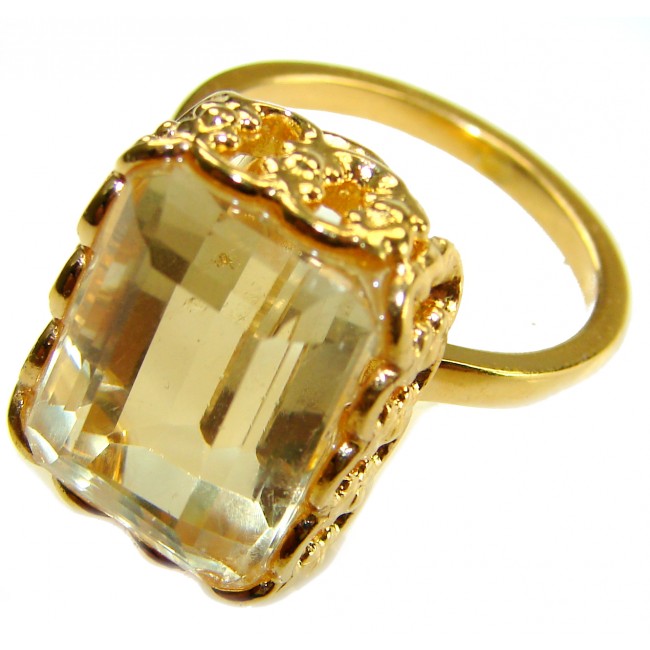 18.8 carat Genuine Lemon Quartz 14K Gold over .925 Sterling Silver handcrafted ring size 9 1/4 - photo 1