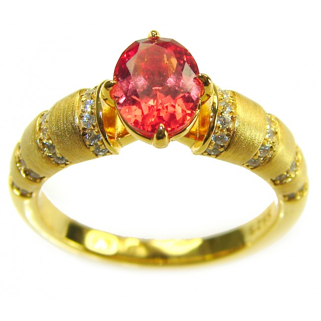 Blooming Rose oval cut 3.5 carat Orange Sapphire .925 Sterling Silver dipped in Real 18K Gold handmade Statement ring; s. 8 1/4