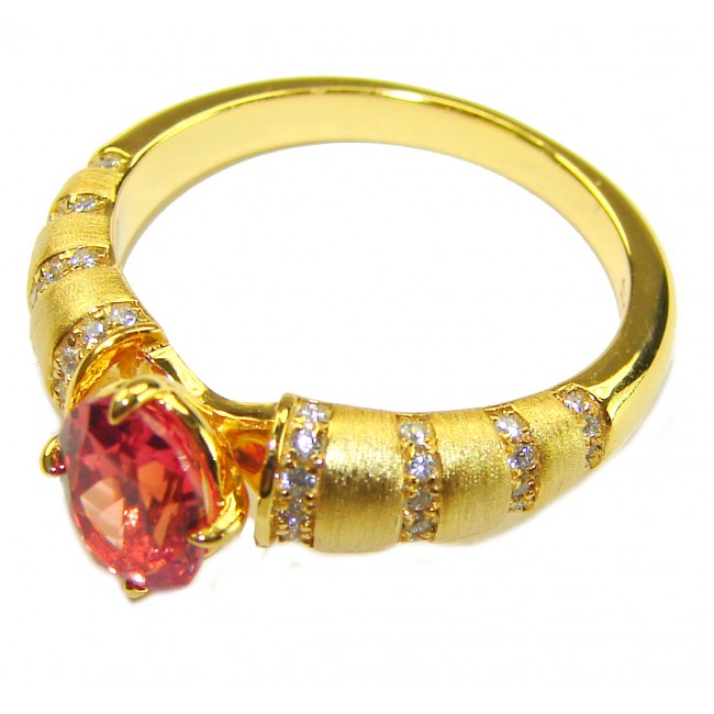 Blooming Rose oval cut 3.5 carat Orange Sapphire .925 Sterling Silver dipped in Real 18K Gold handmade Statement ring; s. 8 1/4