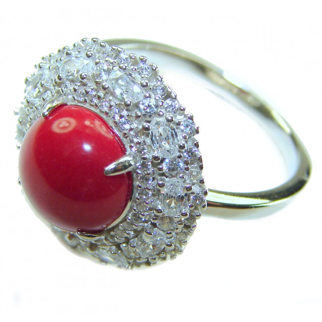 Elizabeth Natural Fossilized Coral .925 Sterling Silver handmade ring s. 9