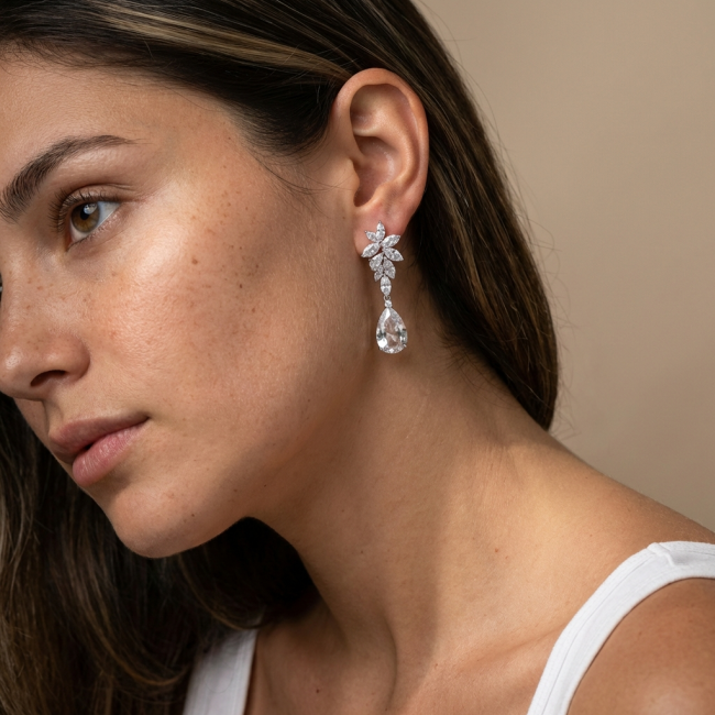 Spectacular - 48.5 carat White Topaz .925 Sterling Silver Handcrafted Statement Earrings