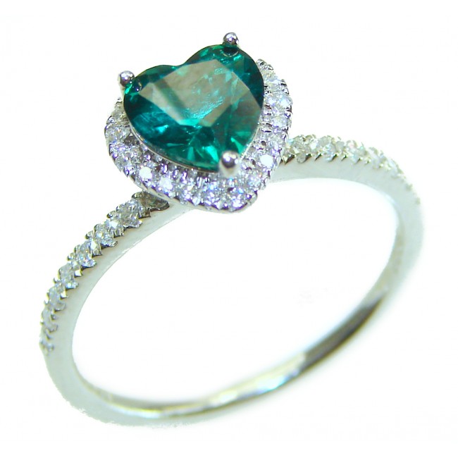 Precious Heart 4.8 carat natural Colombian Emerald .925 Sterling Silver handmade Statement Ring size 9 - photo 3