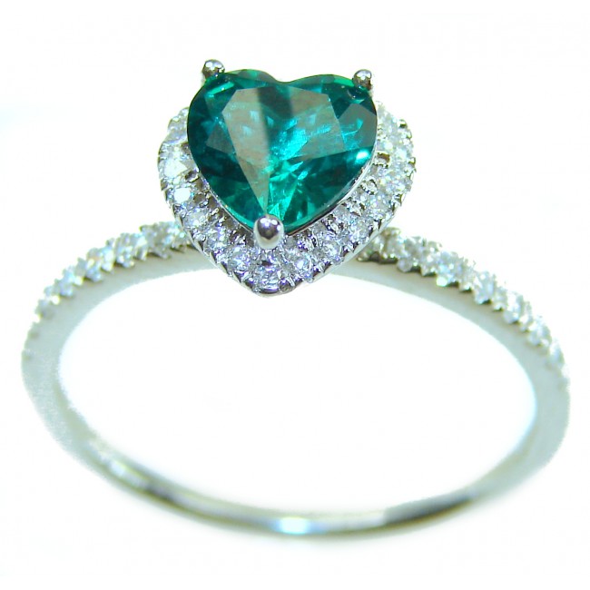Precious Heart 4.8 carat natural Colombian Emerald .925 Sterling Silver handmade Statement Ring size 9 - photo 2