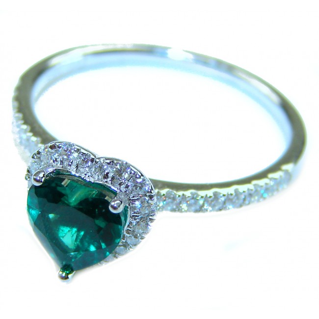 Precious Heart 4.8 carat natural Colombian Emerald .925 Sterling Silver handmade Statement Ring size 9 - photo 1