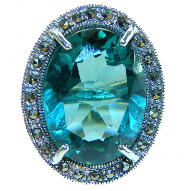 Massive Deep Blue 37.8 carat Aquamarine .925 Sterling Silver handcrafted Large ring size 7