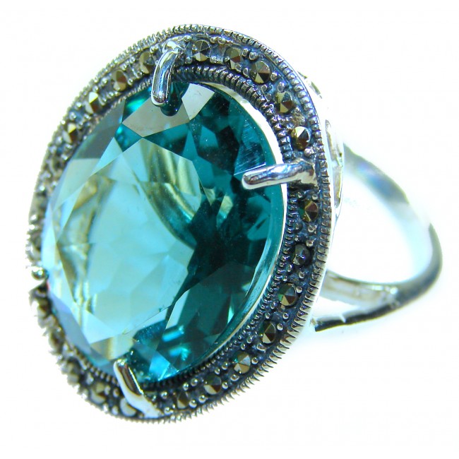 Massive Deep Blue 37.8 carat Aquamarine .925 Sterling Silver handcrafted Large ring size 7