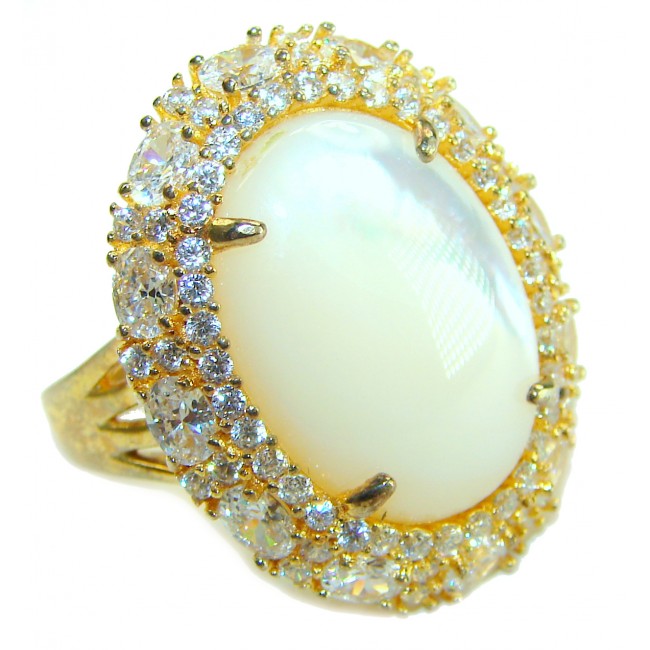 Luxurious Blister Pearl 1.23 carat lab. grown diamonds 18K Gold over .925 Sterling Silver brilliantly handcrafted ring s. 8 1/4