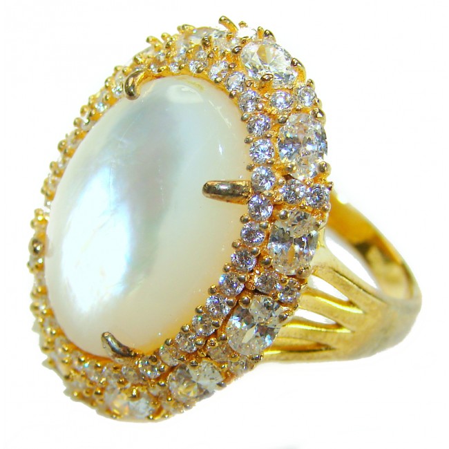 Luxurious Blister Pearl 1.23 carat lab. grown diamonds 18K Gold over .925 Sterling Silver brilliantly handcrafted ring s. 8 1/4