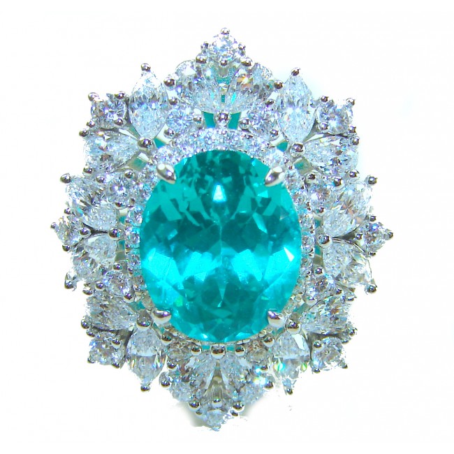 Wonderland 12.5 carat Paraiba Tourmaline .925 Sterling Silver Handcrafted Ring size 8 1/4