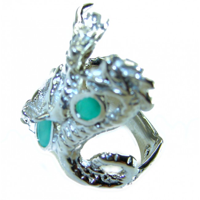 Two fighting dragons 4.8 carat Emerald .925 Sterling Silver handmade Statement Ring size 7 1/4 - photo 1