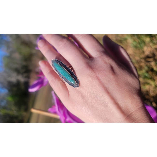 Rare authentic Turquoise .925 Sterling Silver handcrafted Large ring; s. 9
