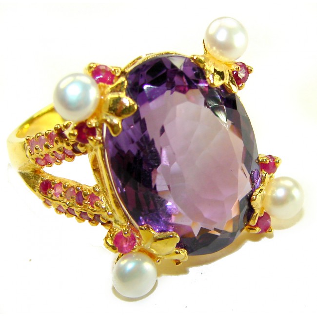 Kaleidoscope 10.5 carat Purple Amethyst 22K Gold over .925 Sterling Silver Handcrafted Ring size 8 3/4