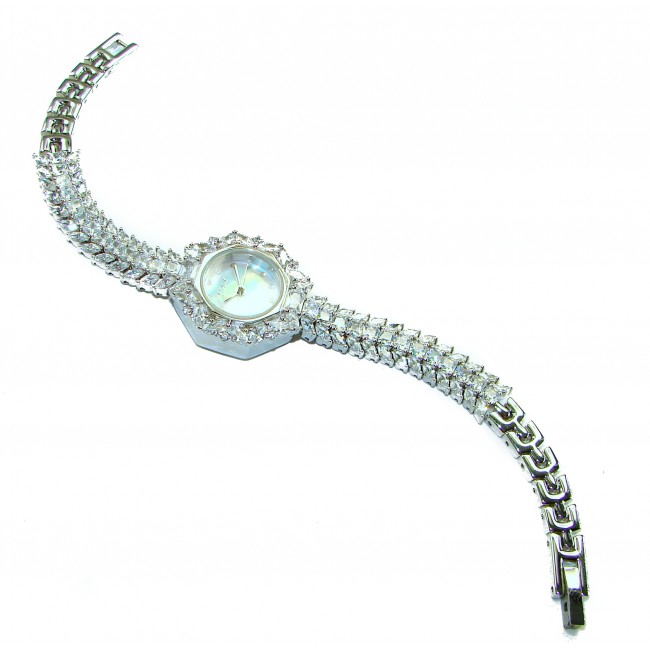 Precious 95.8 carat natural White Topaz .925 Sterling Silver handmade Bracelet - Watch