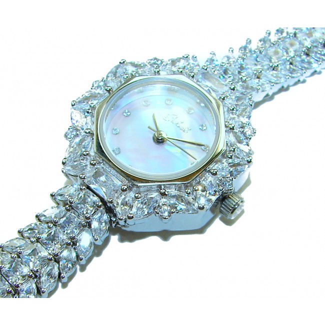 Precious 95.8 carat natural White Topaz .925 Sterling Silver handmade Bracelet - Watch