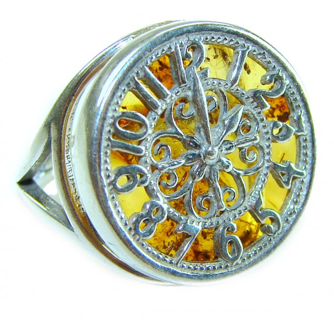 The Light Watchmaker Authentic Baltic Amber .925 Sterling Silver handcrafted ring; s. 6 adjustable