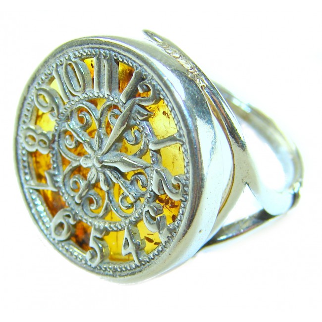 The Light Watchmaker Authentic Baltic Amber .925 Sterling Silver handcrafted ring; s. 6 adjustable