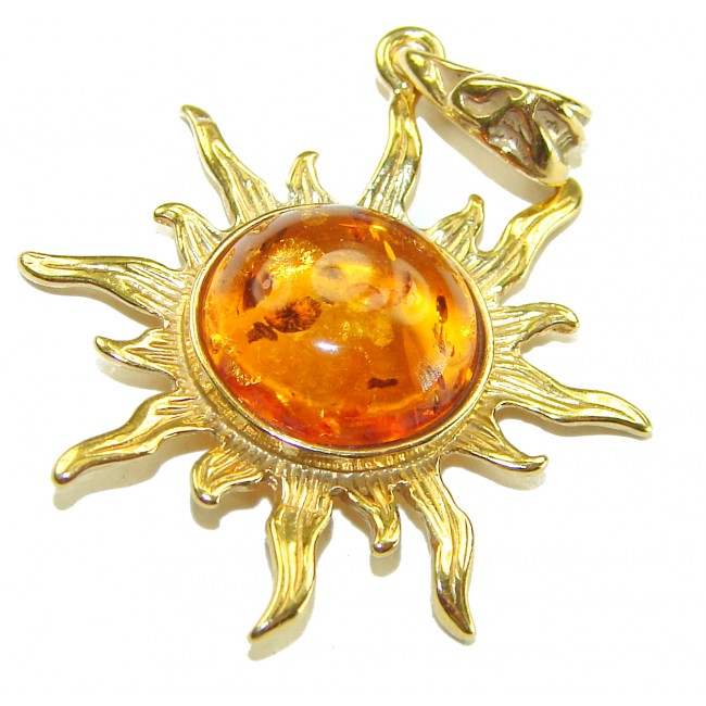 Bright Sun Baltic Polish Amber 22K Gold over .925 Sterling Silver handcrafted Pendant