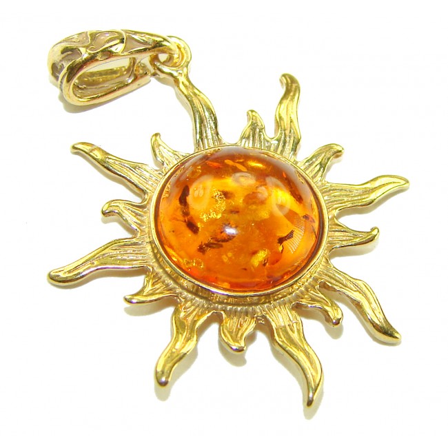 Bright Sun Baltic Polish Amber 22K Gold over .925 Sterling Silver handcrafted Pendant