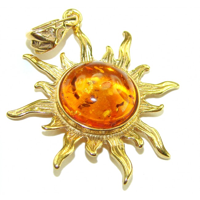 Bright Sun Baltic Polish Amber 22K Gold over .925 Sterling Silver handcrafted Pendant