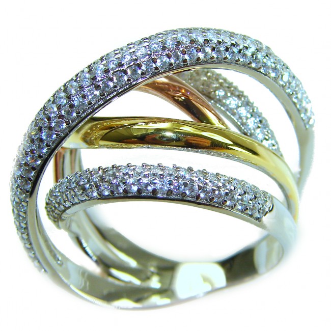 SPECTACULAR Three Tones Sterling Silver Italy made .925 STERLING Ring size 8 - photo 2