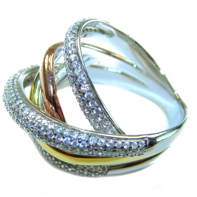 SPECTACULAR Three Tones Sterling Silver Italy made .925 STERLING Ring size 8 - photo 1