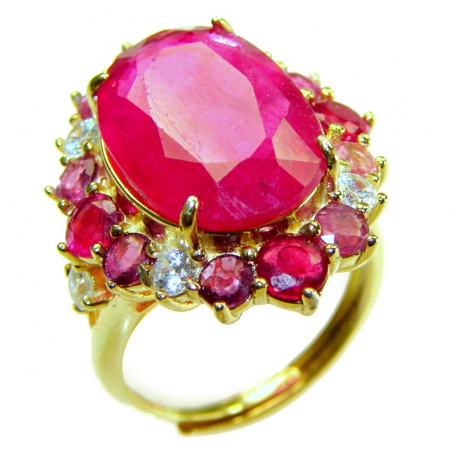 Enchanted Beauty 18.9 carat natural Kashmir Ruby 22K Gold over .925 Sterling Silver Huge handcrafted Ring s. 8 adjustable