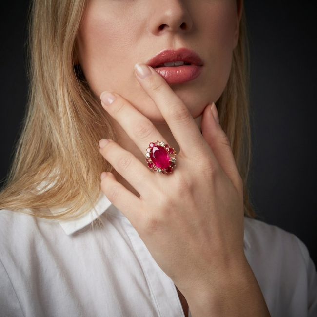 Enchanted Beauty 18.9 carat natural Kashmir Ruby 22K Gold over .925 Sterling Silver Huge handcrafted Ring s. 8 adjustable