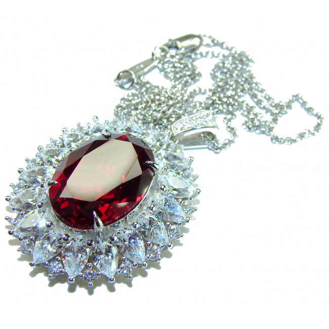 Magic 15.2 carat Ruby White Topaz .925 Sterling Silver .925 Sterling Silver Statement Necklace - Close-up of Magic 15.2 carat ruby pendant with topaz in sterling silver.