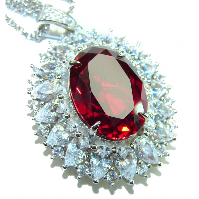 Magic 15.2 carat Ruby White Topaz .925 Sterling Silver .925 Sterling Silver Statement Necklace - Close-up of Magic 15.2 carat ruby pendant with white topaz accents.