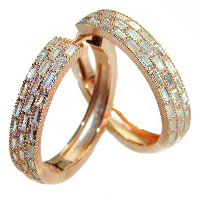 Allure Natural 12.2 carat White Topaz .925 Sterling Silver dipped in Rose Gold handcrafted hoop earrings - photo 4