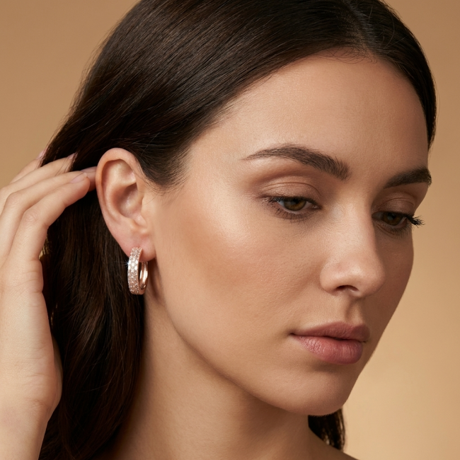 Allure Natural 12.2 carat White Topaz .925 Sterling Silver dipped in Rose Gold handcrafted hoop earrings - photo 2