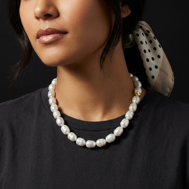 Baroque style 16 inches long Freshwater Pearl 10K Gold over .925 Sterling Silver handmade Necklace - photo 1