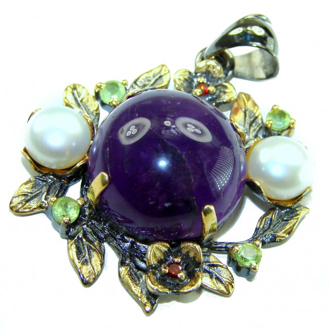 Mademoiselle - 15.4 CARAT authentic Amethyst BLACK RHODIUM OVER .925 Sterling Silver handcrafted Pendant