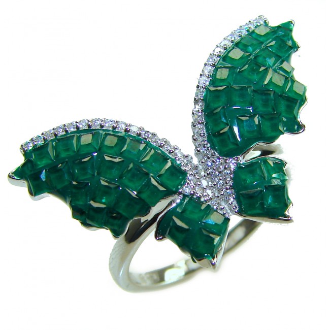 10.2 carat authentic Emerald .925 Sterling Silver handcrafted Statement Ring size 8 - photo 3