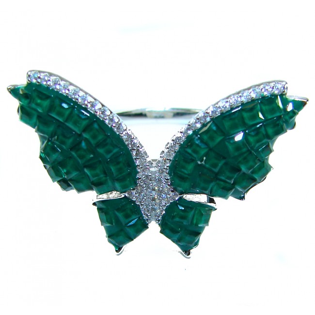 10.2 carat authentic Emerald .925 Sterling Silver handcrafted Statement Ring size 8 - photo 2