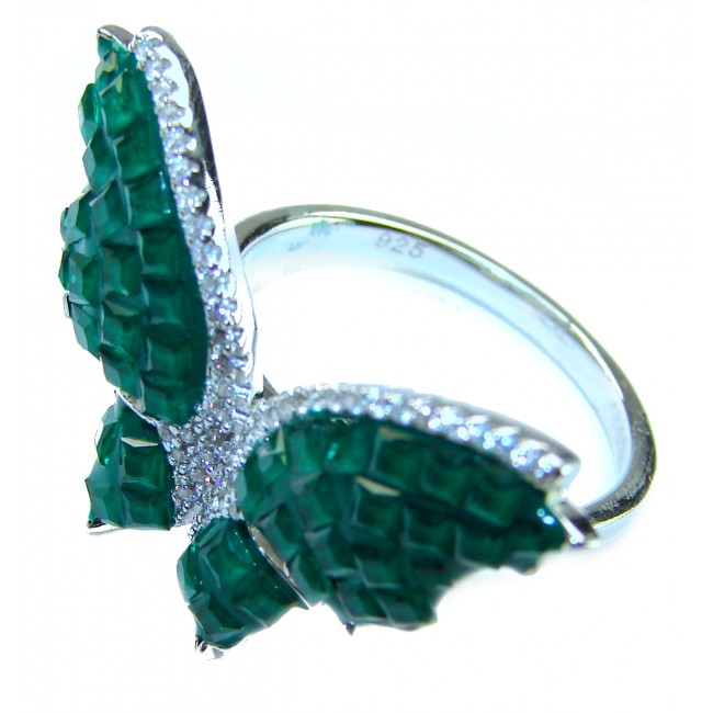 10.2 carat authentic Emerald .925 Sterling Silver handcrafted Statement Ring size 8 - photo 1