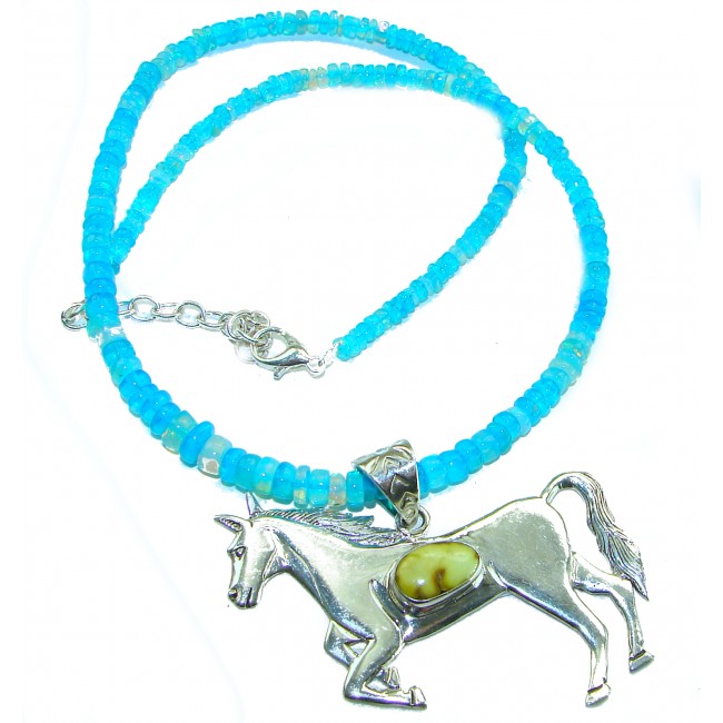 Precious Magic Horse Authentic Corrico lake Turquoise Australian Opal .925 Sterling Silver handmade Statement necklace; 18 - 20 inches long