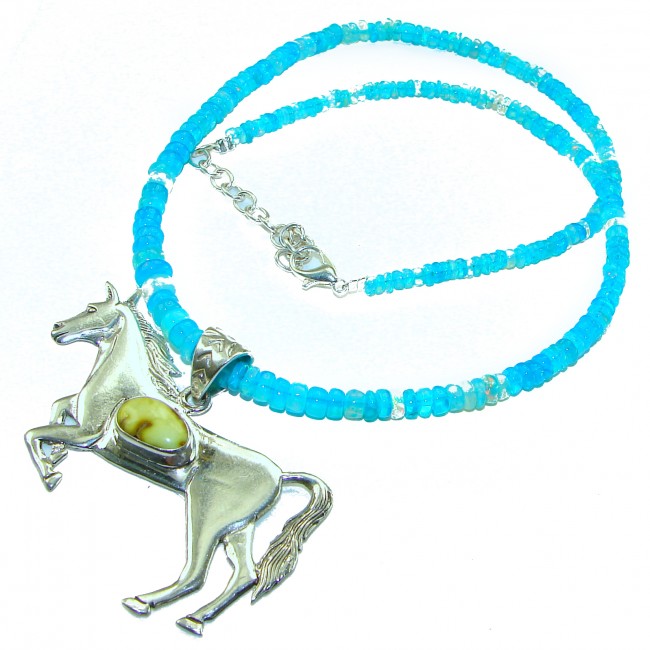 Precious Magic Horse Authentic Corrico lake Turquoise Australian Opal .925 Sterling Silver handmade Statement necklace; 18 - 20 inches long