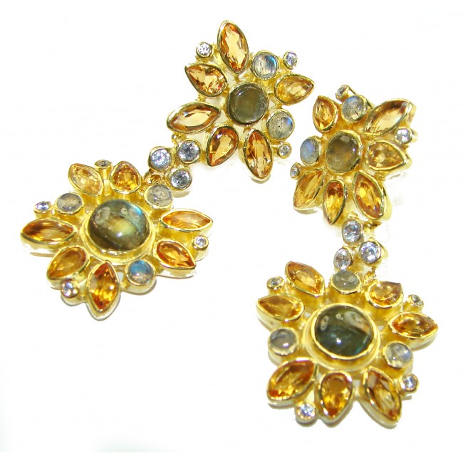 Giovanna 18.5 carat Perfect genuine Labradorite .925 Sterling Silver dipped in 22K Gold handmade earrings