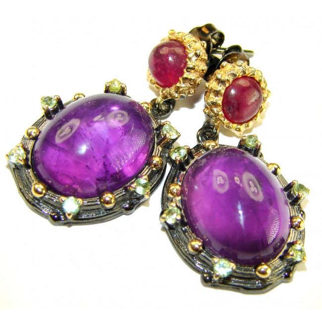 Natural 22.6 carat fancy Amethyst 18K black rhodium Gold over .925 Sterling Silver handmade earrings